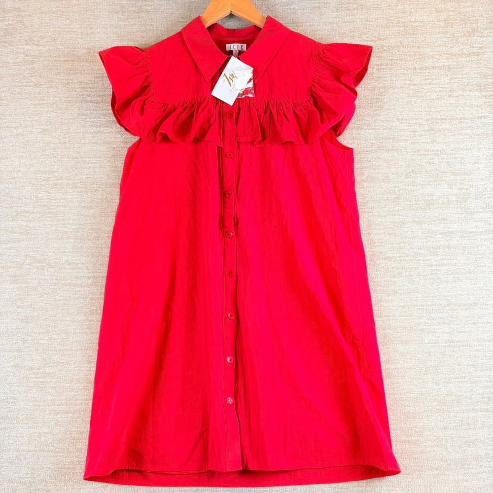 NEW TCEC The Ryan Flutter Dress Womens Large Red Ruffle Preppy Sororitycore NWT